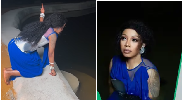 Video of Kelly Khumalo Kneeling Outside a Swimming Pool and Praying at Night